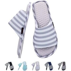 Women's Striped Memory Foam Slippers Anti‎ Skid Breathable Comfort House Shoes